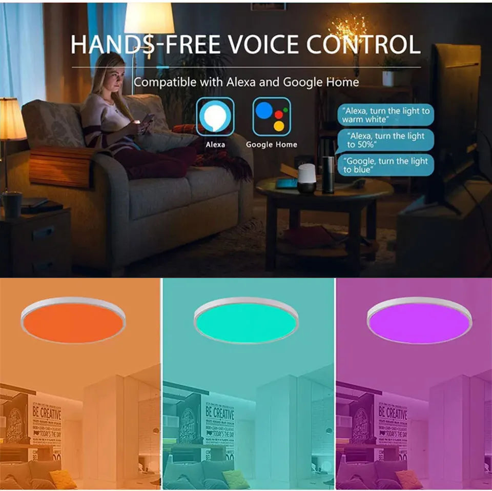 Smart WiFi Ceiling Light 24W 220V RGB Circular Ambient Lamp APP Control