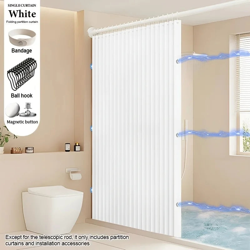 Magnetic Foldable Linen Shower Curtain