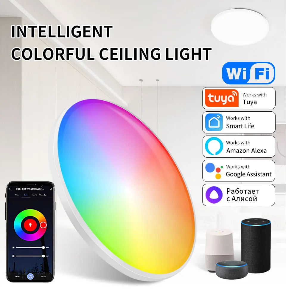 Smart WiFi Ceiling Light 24W 220V RGB Circular Ambient Lamp APP Control