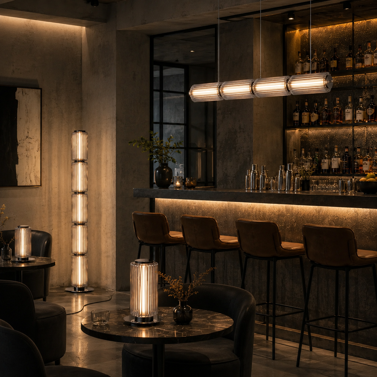 Fluted Glass Linear Pendant Light, Italian Style Island