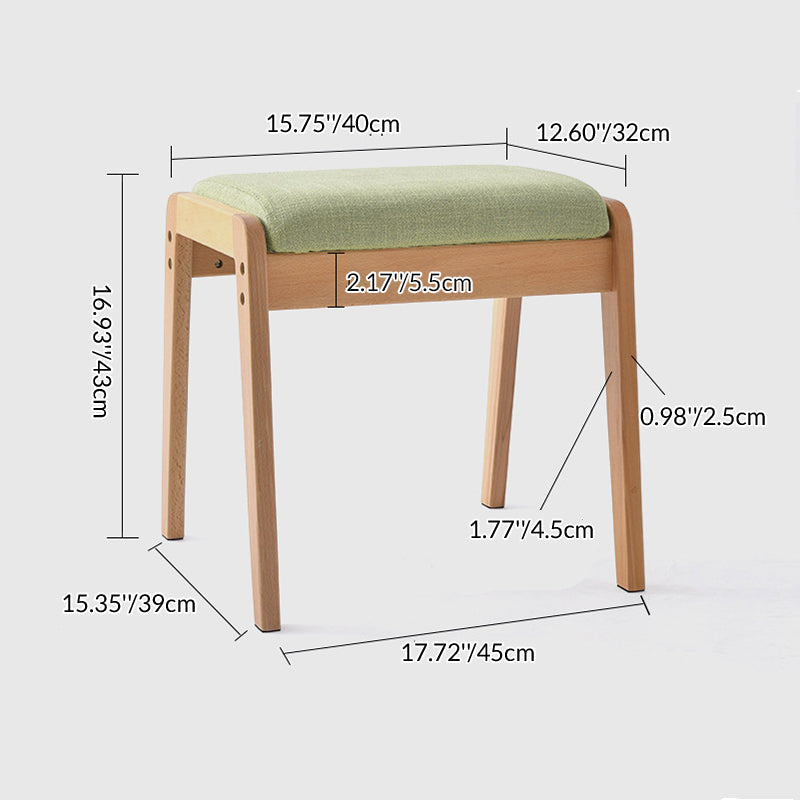 Modern Minimalist Rectangular Solid Wood Linen Comfort Vanity Stool For Bedroom