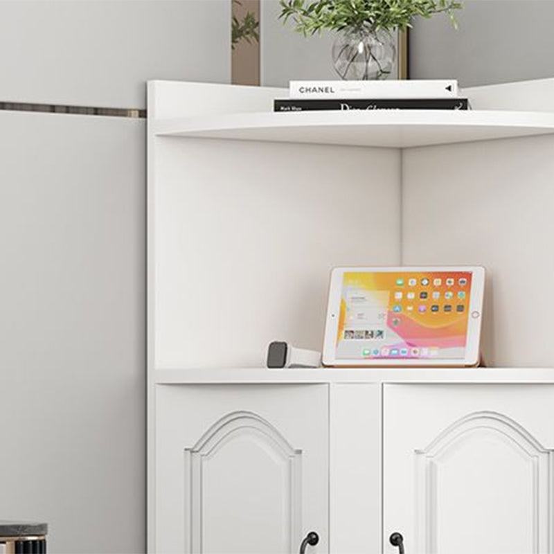 Contemporary Nordic Triangular Solid Wood Eco-Panel Corner Shelf Unit With 2-Cabinet 2-Tier For Living Room