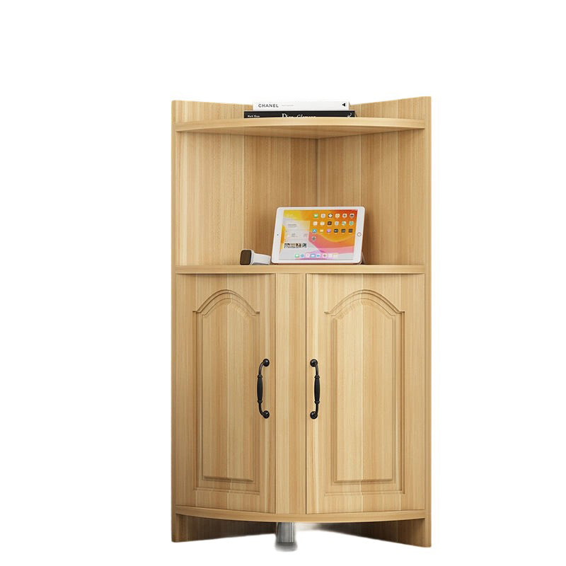 Contemporary Nordic Triangular Solid Wood Eco-Panel Corner Shelf Unit With 2-Cabinet 2-Tier For Living Room