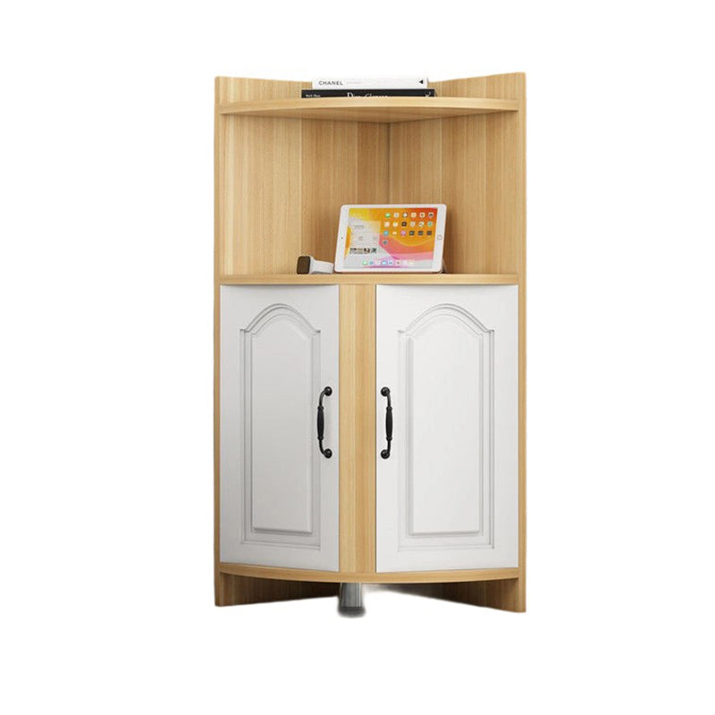 Contemporary Nordic Triangular Solid Wood Eco-Panel Corner Shelf Unit With 2-Cabinet 2-Tier For Living Room