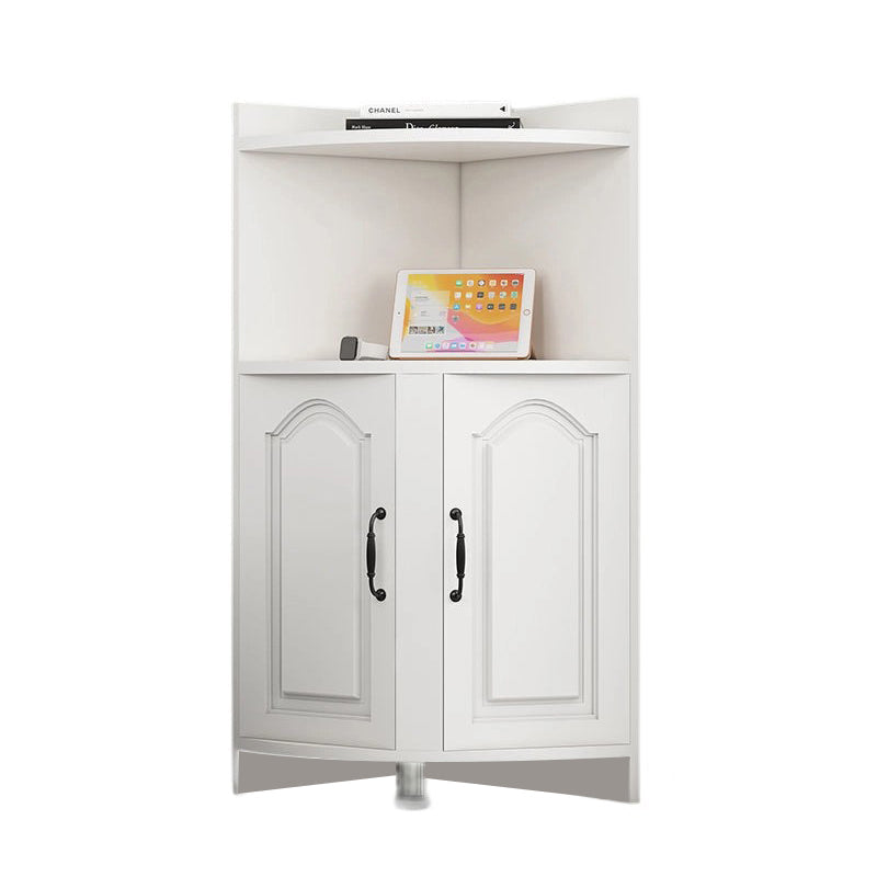 Contemporary Nordic Triangular Solid Wood Eco-Panel Corner Shelf Unit With 2-Cabinet 2-Tier For Living Room