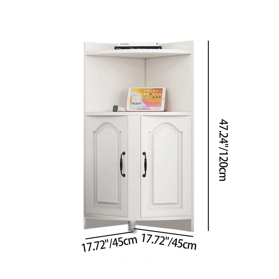 Contemporary Nordic Triangular Solid Wood Eco-Panel Corner Shelf Unit With 2-Cabinet 2-Tier For Living Room