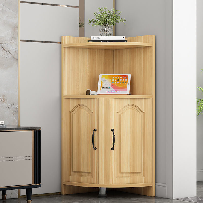 Contemporary Nordic Triangular Solid Wood Eco-Panel Corner Shelf Unit With 2-Cabinet 2-Tier For Living Room
