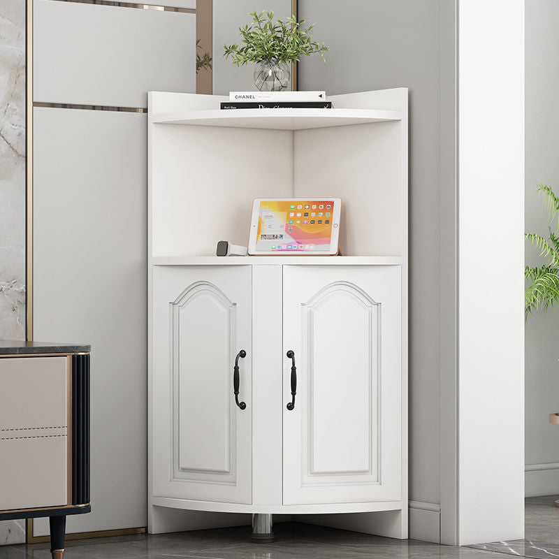 Contemporary Nordic Triangular Solid Wood Eco-Panel Corner Shelf Unit With 2-Cabinet 2-Tier For Living Room