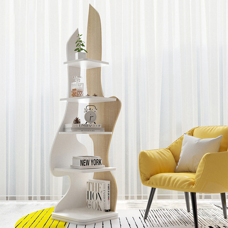 Modern Minimalist Particle Board Corner Display Rack With 5-Tier Storage For Living Room And Home Offices