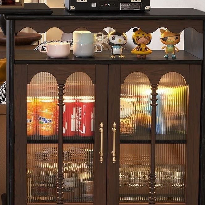Modern Mid-Century Ball-turned Legs Solid Wood Long Rainbow Glass Bar Table 4-Tier For Living Room