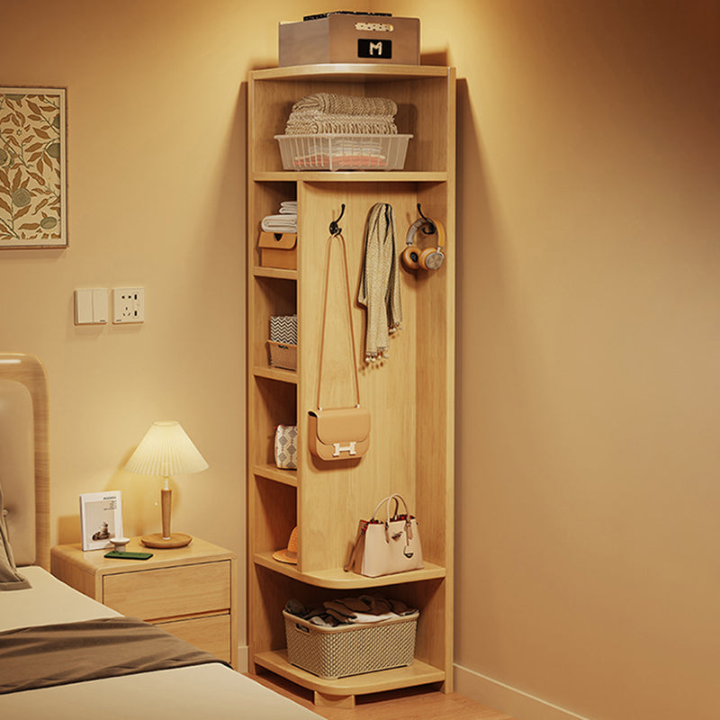 Modern Minimalist Rubberwood Rectangular Corner Shelf Unit With 7-Tier Storage For Bedroom & Living Room