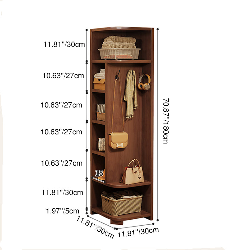 Modern Minimalist Rubberwood Rectangular Corner Shelf Unit With 7-Tier Storage For Bedroom & Living Room