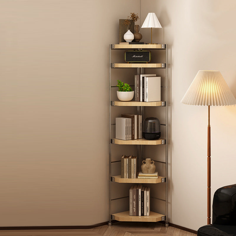 Modern Minimalist Particleboard & Steel Triangle Corner Shelf Unit With 4-Tiers For Living Room And Home Office