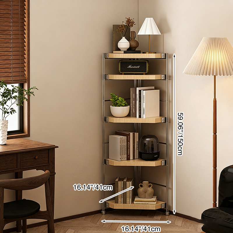 Modern Minimalist Particleboard & Steel Triangle Corner Shelf Unit With 4-Tiers For Living Room And Home Office