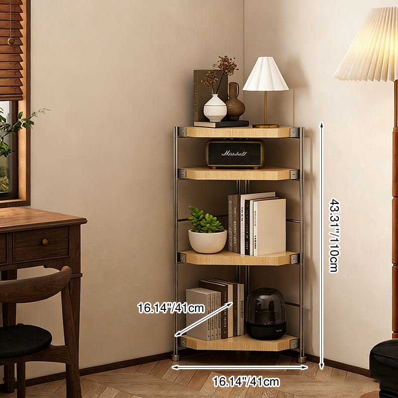 Modern Minimalist Particleboard & Steel Triangle Corner Shelf Unit With 4-Tiers For Living Room And Home Office