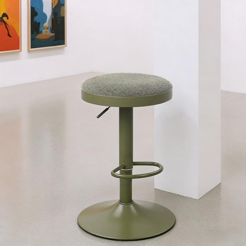 Modern Minimalist Carbon Steel Cotton-Linen Cylindrical Bar Stool Backless For Dining Room & Kitchen
