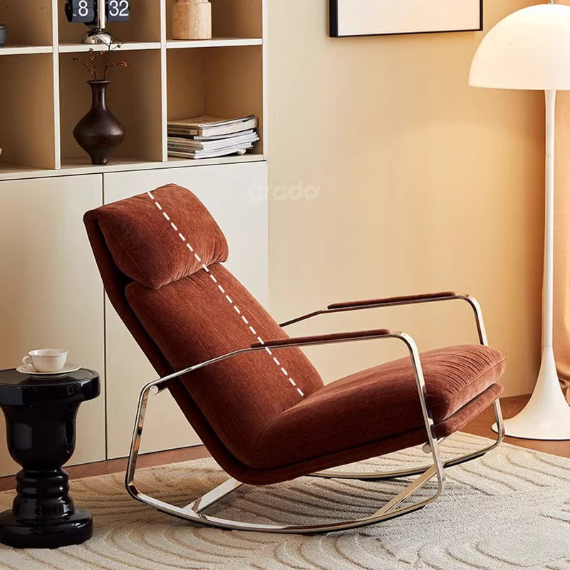 Modern Minimalist Rectangular Curved Chenille Fabric Multi-layer Plywood Stainless Steel Rocking Chair Backrest Armrest For Living Room