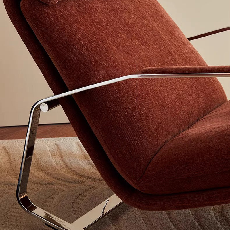 Modern Minimalist Rectangular Curved Chenille Fabric Multi-layer Plywood Stainless Steel Rocking Chair Backrest Armrest For Living Room