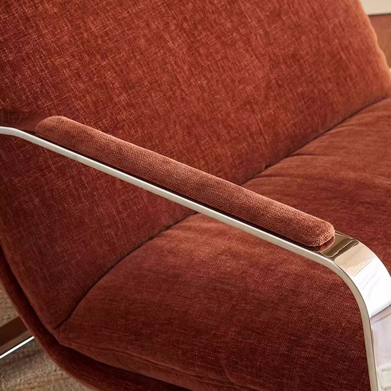 Modern Minimalist Rectangular Curved Chenille Fabric Multi-layer Plywood Stainless Steel Rocking Chair Backrest Armrest For Living Room