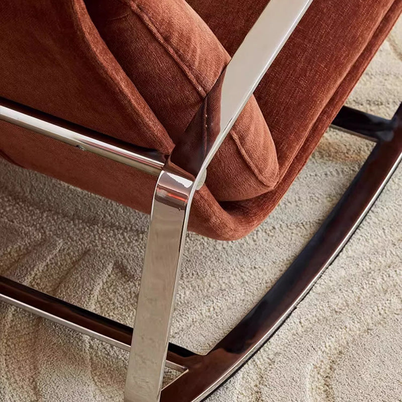 Modern Minimalist Rectangular Curved Chenille Fabric Multi-layer Plywood Stainless Steel Rocking Chair Backrest Armrest For Living Room
