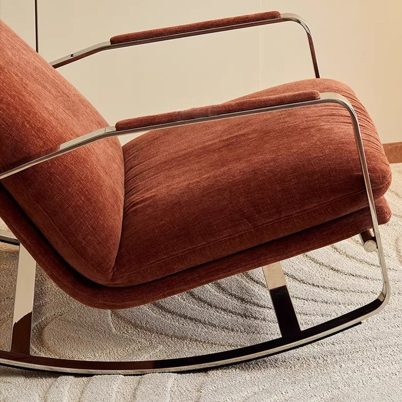 Modern Minimalist Rectangular Curved Chenille Fabric Multi-layer Plywood Stainless Steel Rocking Chair Backrest Armrest For Living Room