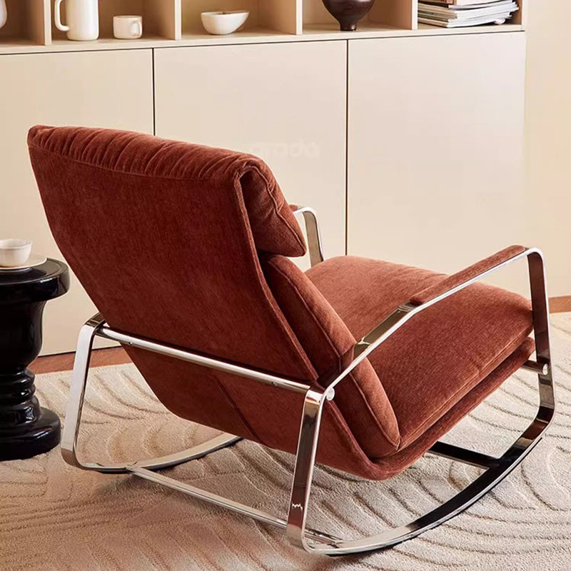 Modern Minimalist Rectangular Curved Chenille Fabric Multi-layer Plywood Stainless Steel Rocking Chair Backrest Armrest For Living Room