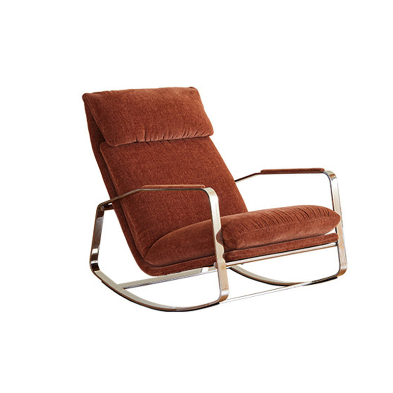Modern Minimalist Rectangular Curved Chenille Fabric Multi-layer Plywood Stainless Steel Rocking Chair Backrest Armrest For Living Room