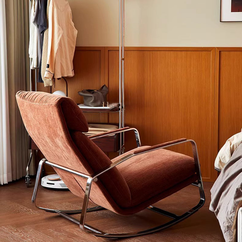Modern Minimalist Rectangular Curved Chenille Fabric Multi-layer Plywood Stainless Steel Rocking Chair Backrest Armrest For Living Room