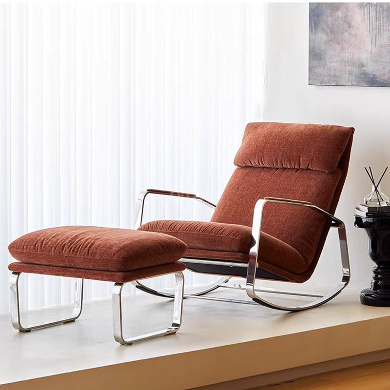 Modern Minimalist Rectangular Curved Chenille Fabric Multi-layer Plywood Stainless Steel Rocking Chair Backrest Armrest For Living Room