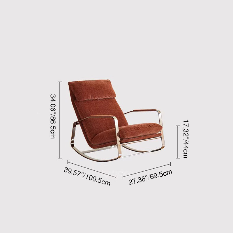 Modern Minimalist Rectangular Curved Chenille Fabric Multi-layer Plywood Stainless Steel Rocking Chair Backrest Armrest For Living Room
