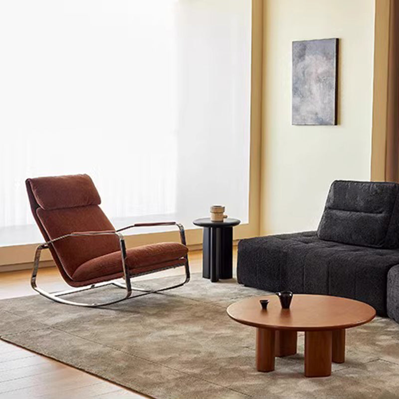 Modern Minimalist Rectangular Curved Chenille Fabric Multi-layer Plywood Stainless Steel Rocking Chair Backrest Armrest For Living Room