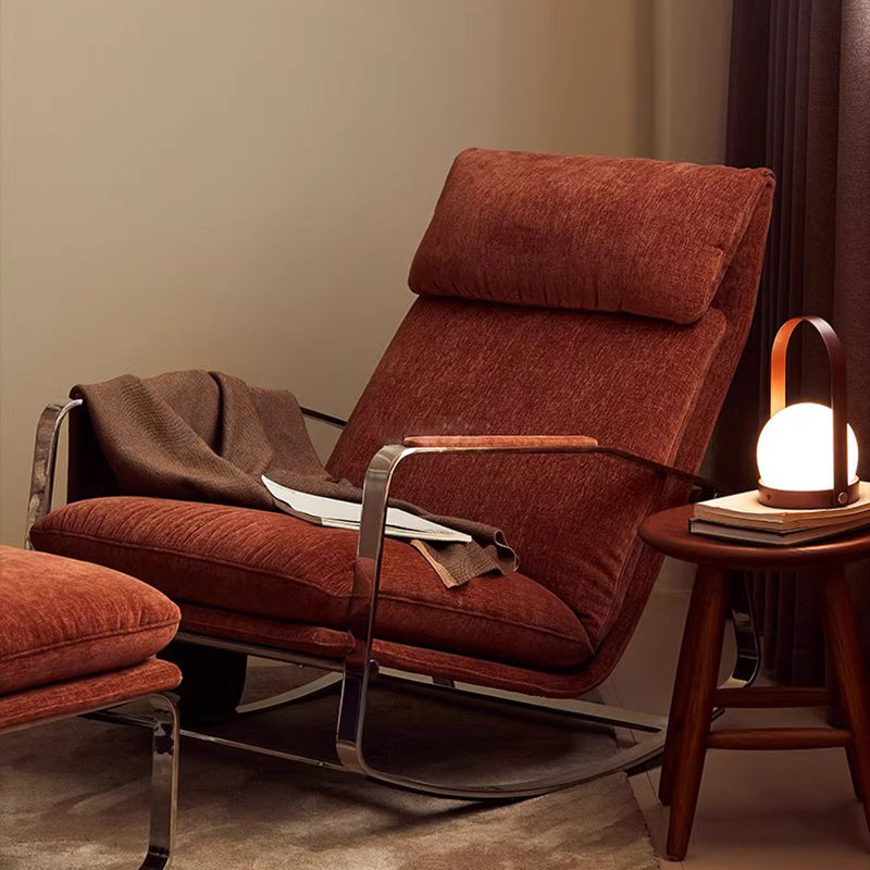 Modern Minimalist Rectangular Curved Chenille Fabric Multi-layer Plywood Stainless Steel Rocking Chair Backrest Armrest For Living Room