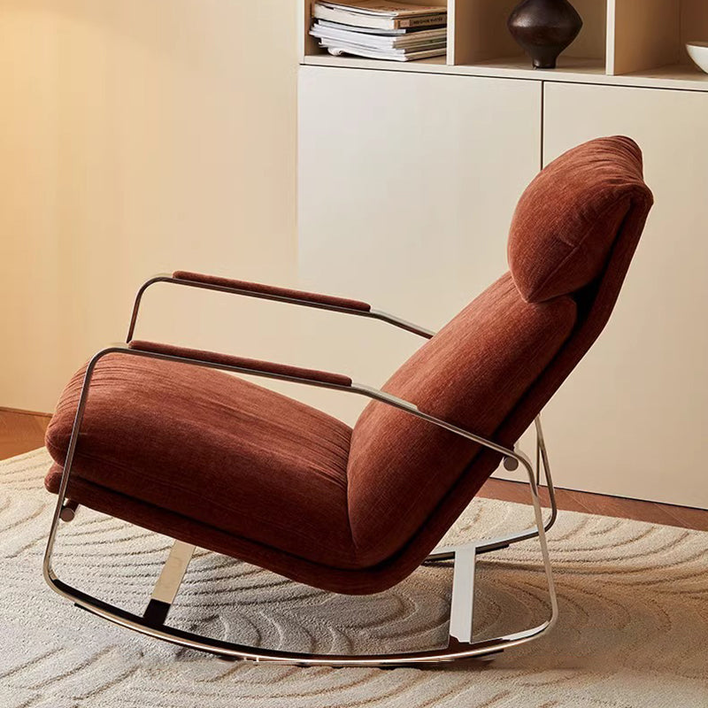 Modern Minimalist Rectangular Curved Chenille Fabric Multi-layer Plywood Stainless Steel Rocking Chair Backrest Armrest For Living Room