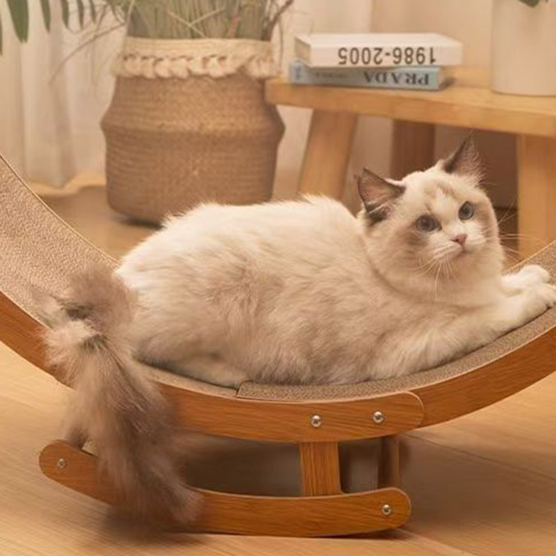 Modern Minimalist Curved Wooden Board Corrugated Paper Cat Rocking Chair For Living Room