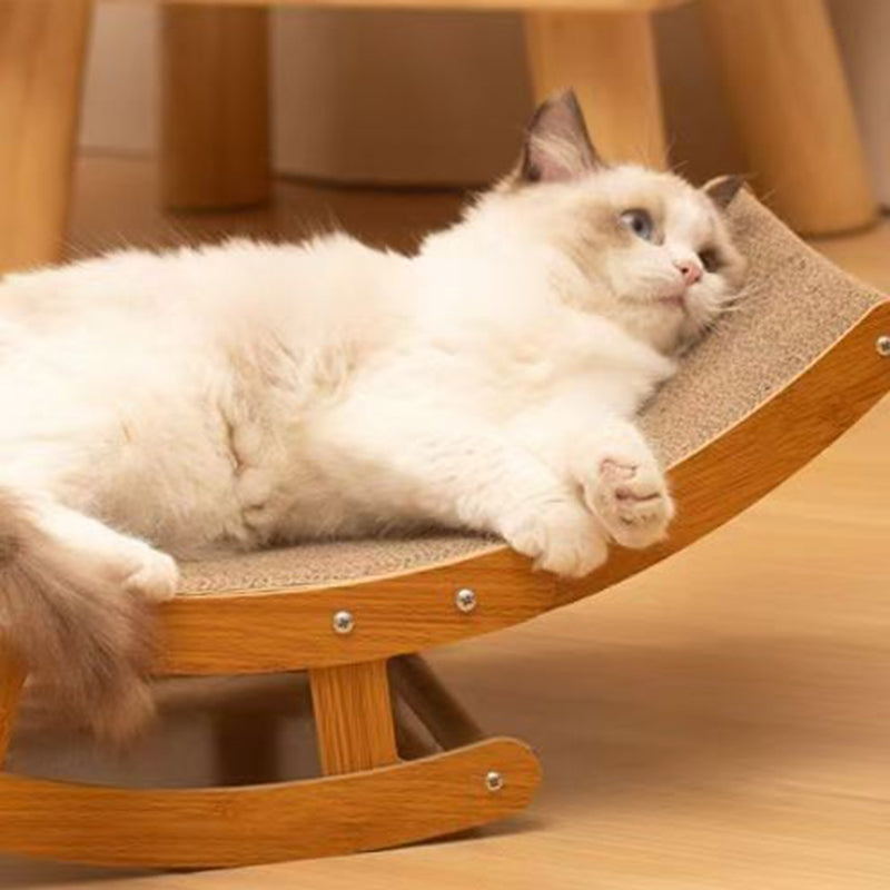 Modern Minimalist Curved Wooden Board Corrugated Paper Cat Rocking Chair For Living Room
