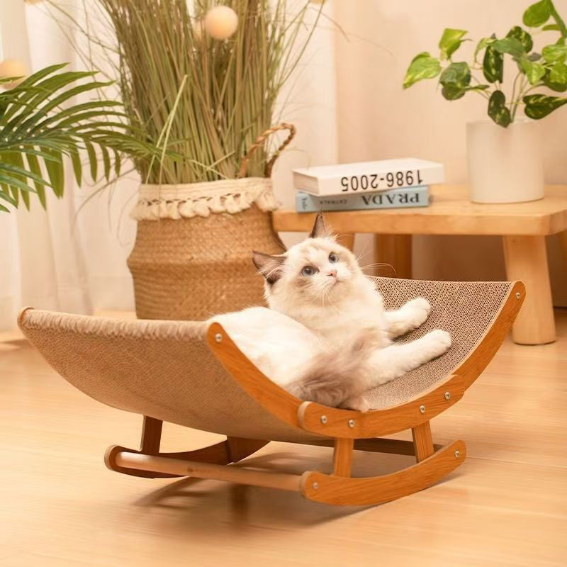 Modern Minimalist Curved Wooden Board Corrugated Paper Cat Rocking Chair For Living Room