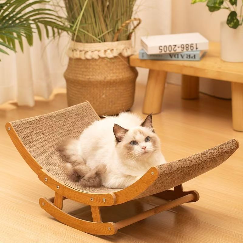 Modern Minimalist Curved Wooden Board Corrugated Paper Cat Rocking Chair For Living Room