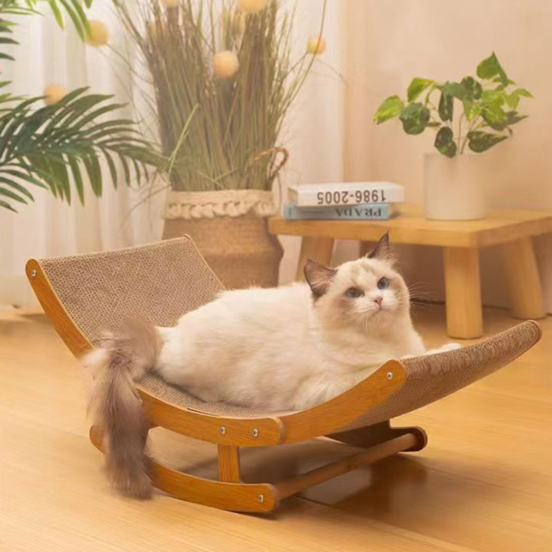 Modern Minimalist Curved Wooden Board Corrugated Paper Cat Rocking Chair For Living Room