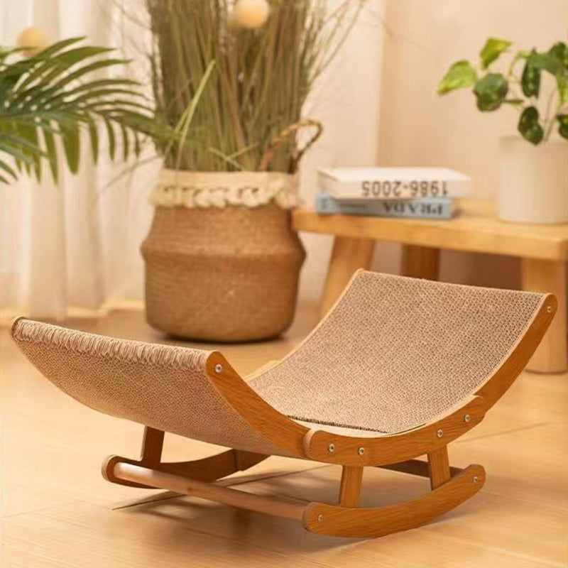 Modern Minimalist Curved Wooden Board Corrugated Paper Cat Rocking Chair For Living Room