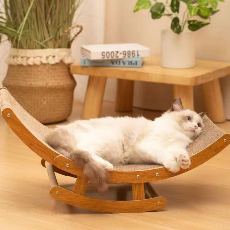 Modern Minimalist Curved Wooden Board Corrugated Paper Cat Rocking Chair For Living Room