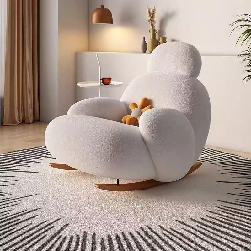Modern Minimalist Curved Lambswool Solid Wood Rocking Chair Backrest Armrest For Living Room