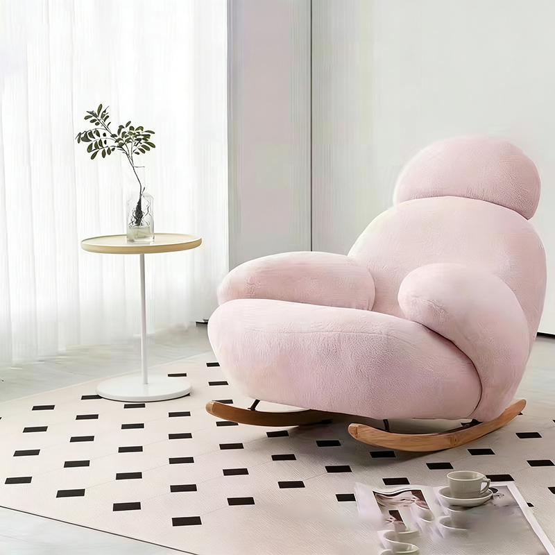 Modern Minimalist Curved Lambswool Solid Wood Rocking Chair Backrest Armrest For Living Room