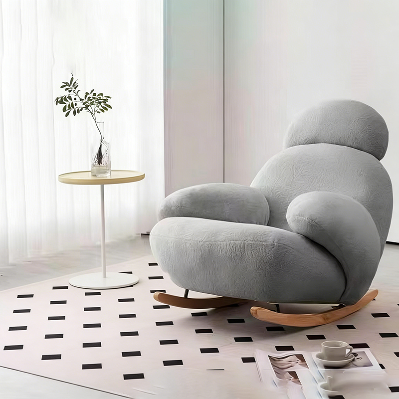 Modern Minimalist Curved Lambswool Solid Wood Rocking Chair Backrest Armrest For Living Room