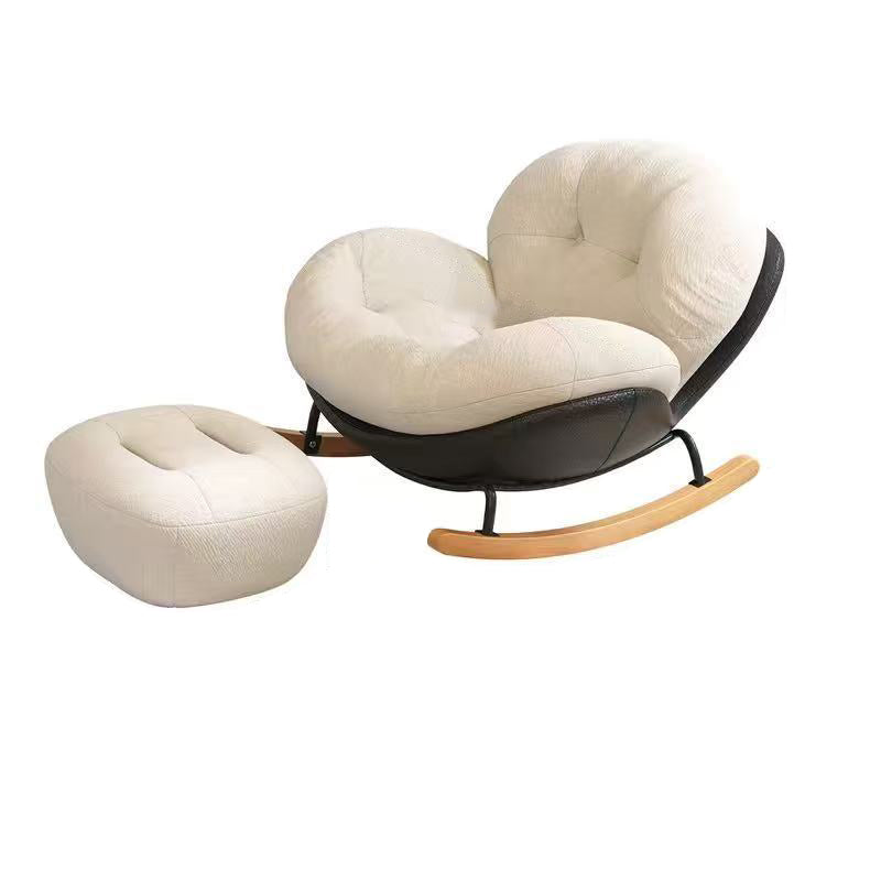 Nordic Cat-Scratch Leather Rubberwood Round Rocking Chair With Backrest