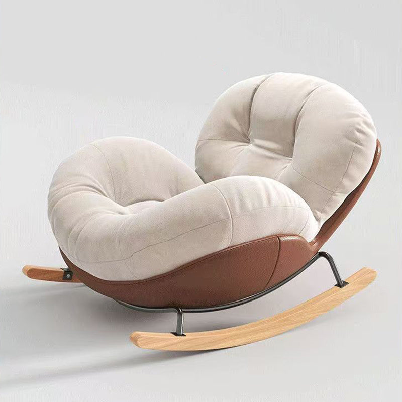 Nordic Cat-Scratch Leather Rubberwood Round Rocking Chair With Backrest
