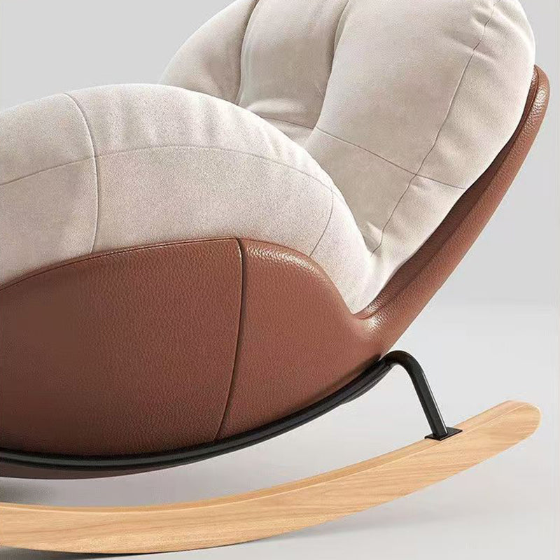 Nordic Cat-Scratch Leather Rubberwood Round Rocking Chair With Backrest