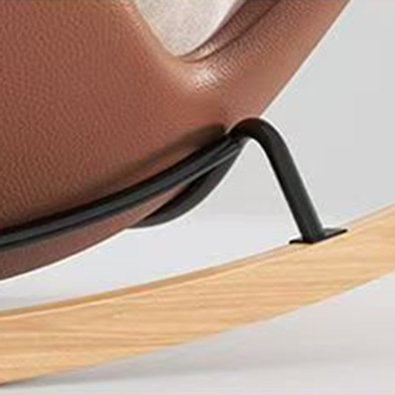 Nordic Cat-Scratch Leather Rubberwood Round Rocking Chair With Backrest