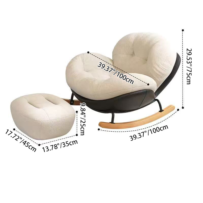 Nordic Cat-Scratch Leather Rubberwood Round Rocking Chair With Backrest