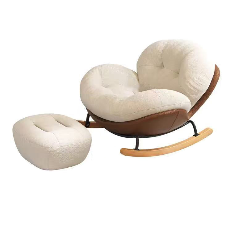 Nordic Cat-Scratch Leather Rubberwood Round Rocking Chair With Backrest