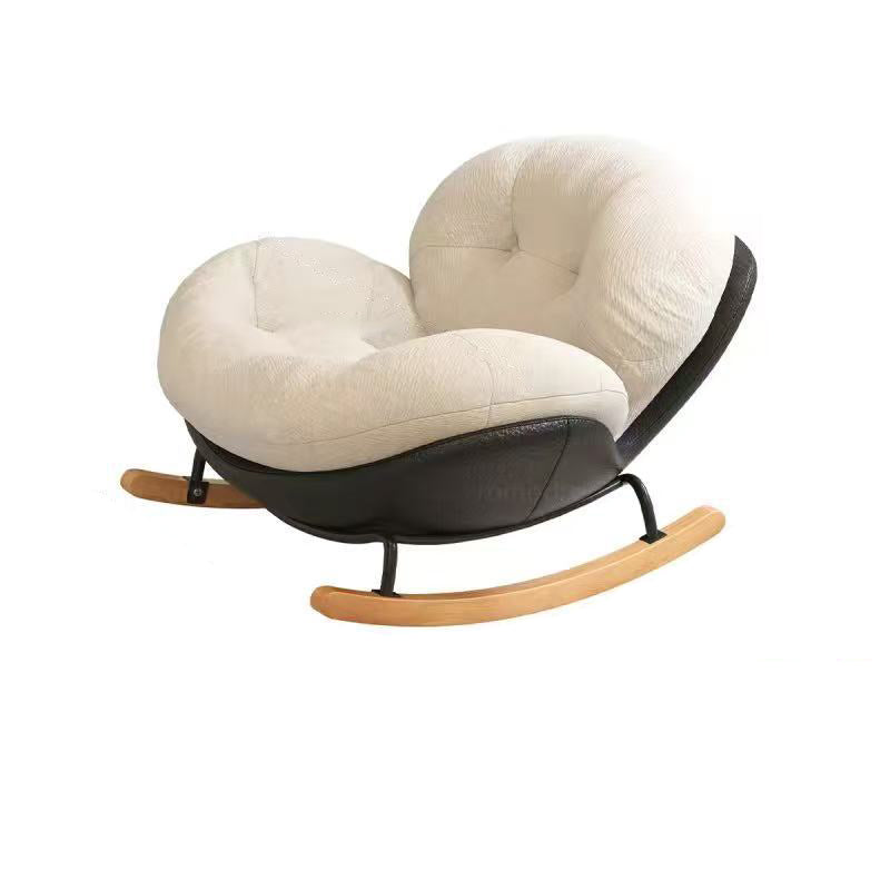 Nordic Cat-Scratch Leather Rubberwood Round Rocking Chair With Backrest